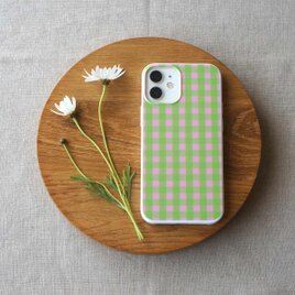 「 tokimeki gingham check（ light green & pink ）」＜ホワイトケース＞【表面のみ印刷】
