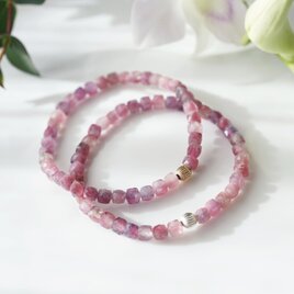 ピンクトルマリンのコルゲート一連ブレスレット　～紅梅