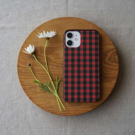 「 tokimeki gingham check（ black & red ）」＜ブラックケース＞【 表面のみ印刷 】