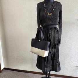 ★つづれ帯のリメイク・バッグ白ｘ黒★着物だけでなく普段使いに★裏地あり★