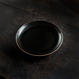 黒で素敵◆時代物　漆芸黒塗金縁中皿　骨董・antiques　古道具　古民家　古漆器　大正〜昭和初期