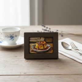 飾れるスイーツ【プリン】手のひらサイズのミニ油絵 原画 / インテリア モダンアート