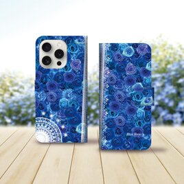 iPhoneスタンダード手帳型スマホケース （カメラ穴あり/はめ込みタイプ）【ブルーローズⅥ】