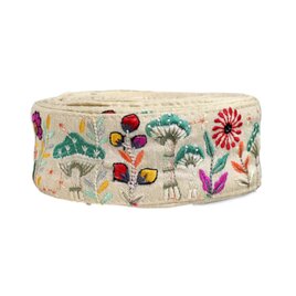 インド刺繍リボン50cm切り売り キノコの森B アイボリー 5cm幅 花 マッシュルーム ベニテングタケ R-0846