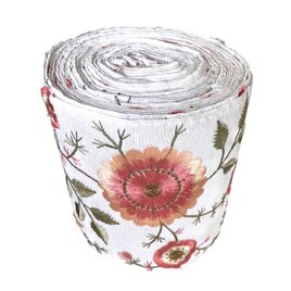 インド刺繍リボン50cm切り売り クライミング フラワー ピンク 13cm幅 花 HC R-0848