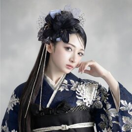成人式 髪飾り ブラックリリー×シルバー｜卒業式 袴 和装ヘア No.LV10 振袖 着物 黒百合 ユリ モード系　かっこいい
