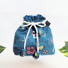北欧の花 巾着袋(ブルー)