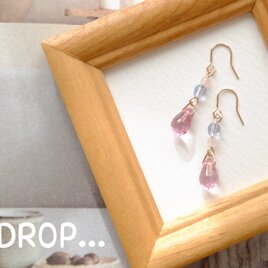 d261-PG54【自己肯定感　淡いピンクのローズクォーツ】と【ネクター】ドロップのアレンジピアス（パーツ変更可能）