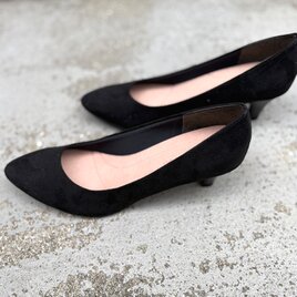 23.5cmのみ 入学卒業冠婚葬祭　スエード調　マットブラックパンプス　5.5cmヒール　大人パンプス