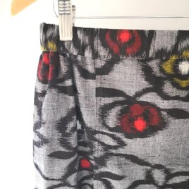 二部式スカート　久留米紬（グレイ地赤黄色無花文）