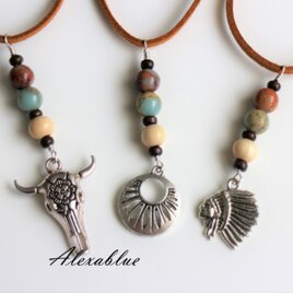 天然石インプレッションストーン × 選べる3チャーム｜Carルームミラーハンギング（Impression Stone）