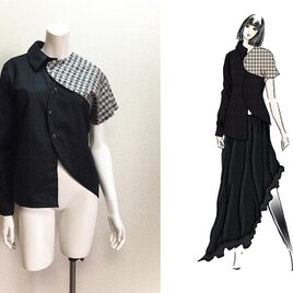【1点もの・デザイン画付き】綿ジャガード＆ケミカルレース変則アシメトリーブラウス（KOJI TOYODA）