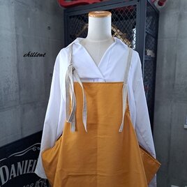 【背中がかわいい】エプロンドレス：マスタード×リネン【0932】