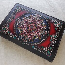 単行本サイズブックカバー  牛革　刻印＆拭き染め