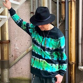 タイダイ 長袖Ｔシャツ XLサイズ ブラック×グリーン ボーダー HIPPIES DYE HD25-48