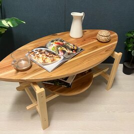 【送料無料】 ローテーブル サマーテーブル 丸 90cm 45cm 杉 ナチュラル 棚付き