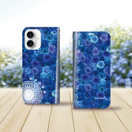 帯なし iPhone 手帳型スマホケース （カメラ穴あり/はめ込みタイプ）【ブルーローズⅥ】