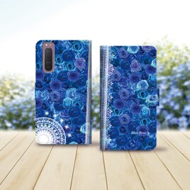 Android シンプル手帳型スマホケース（カメラ穴あり/はめ込みタイプ）【ブルーローズⅥ】