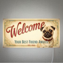 【犬種変更 似顔絵 無料】ウェルカム 犬 パグ ペット 店舗 自宅 壁掛け 照明 看板 置物 雑貨 ライトBOX