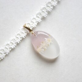 【受注製作】レジンアート　オーバルモチーフとタティングレースとサテンリボンのチョーカー〈バイカラー・ピンク〉