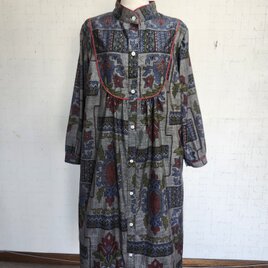 大島紬リメイク　コードパイピングワンピース