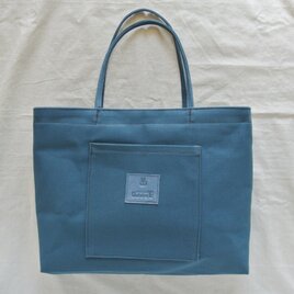 うさぎスカル、マリンブルーの帆布のトートバック。