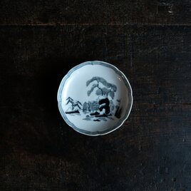 黒染付で素敵◆瀬戸焼　楼閣山水黒染付印判小皿　骨董・antiques 古民家　古道具　大正~昭和初期