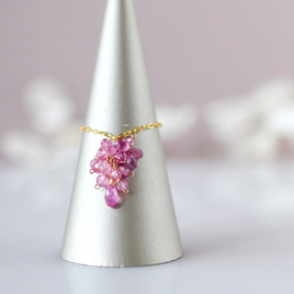 桜 ― Pink Sapphire & Pink Topaz スライドチェーンリング　14kgf