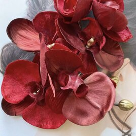 赤ベルベット胡蝶蘭髪飾り　花嫁　ブライダル　成人式　謝恩会