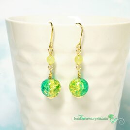 翠湖のピアス＊クラックガラス×カルセドニー