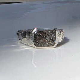 ブラックルチル　トルマリンインクォーツ　オクタゴンカット　印台　シルバーSV925リング