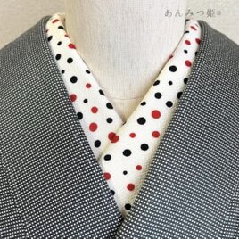 ちりめんの半衿  赤黒ドット