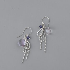 Silver925 ピンクアメジストのmini Ribbonピアス［1092_PK］