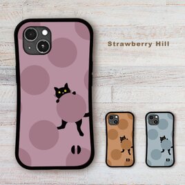 グリップケース 黒猫 ドット柄   耐衝撃 iPhoneケース