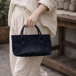 本革 スモールアトリエバッグ ダークネイビー｜HMA刻印入り パール加工 牛革 ミニトート