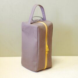 帆布のダブルファスナーシューズケース/上履き入れ　チャコールグレー