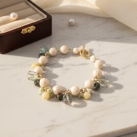 リバーストーンとイエロージェイドのブレスレット(B0378)