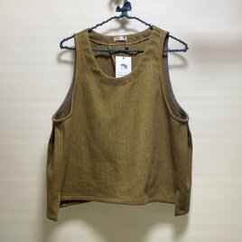 ★三角スリットベスト【コットンリネン刺し子】からし◆フリーサイズ