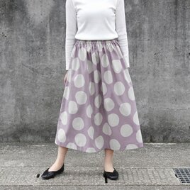 ★新作 コットンリネン・バブルドット ギャザースカート（ くすみラベンダー ）リネン 麻 綿 ロング ポケット