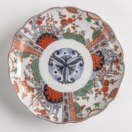 古伊万里 染錦花鳥文 七寸皿 明治時代