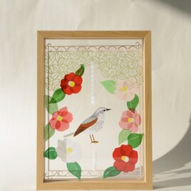 光透ける切り絵＊ツバキとツグミ