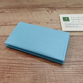 【水色】スリムなシンプル名刺入れ　マグネットボタン付き