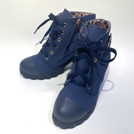 美脚バイカラーサイドジップブーツ (ネイビー x ブラック) 22.5cm〜25.0cm トゥカラー変更可能