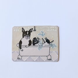 タイルの動物図鑑　ボストン・テリアお風呂