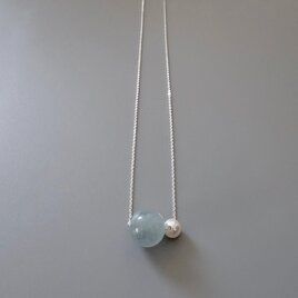 3月の誕生石 水色 11mm up希少な大粒アクアマリン × あこやパール 50cmロングネックレス付き