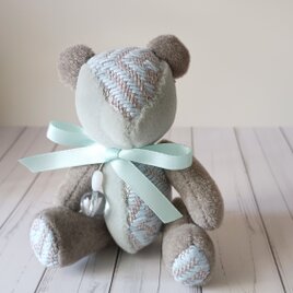 【3月誕生石・オーダーメイド】こぎん刺しのテディベア　総刺しこぎんクマ アクアマリン