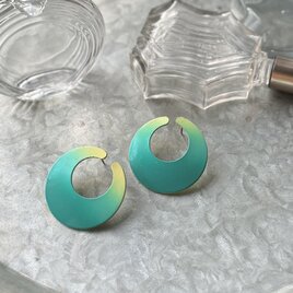 PA484-【 AVON 】エイボン・ヴィンテージピアス 1987 Green-Yellow Enamel Paint