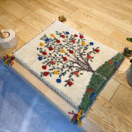 ペルシャ　ギャッベ　玄関マット小　ラグ　53x41cm　風景　ザクロの木　NN20320