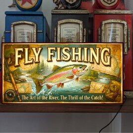 【オーダー無料】フライフッシング レインボー 虹鱒 渓流釣り レトロ 店舗 自宅 照明 ランプ 看板 置物 雑貨 ライトBOX
