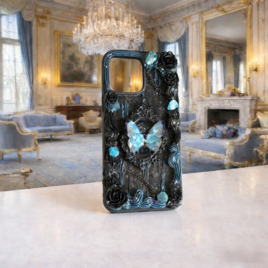 アンティーク薔薇のスマホケース｜一点物 立体装飾 クラシカル ロココ ハンドメイド 大人可愛い ゴシック